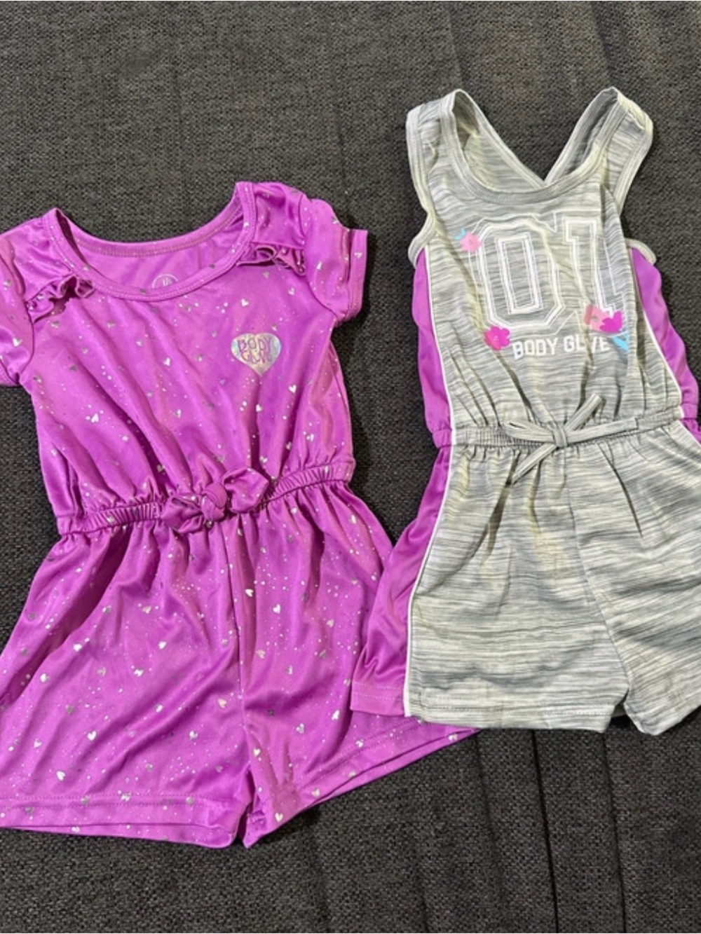 Body Glove Girls Purple & Gray Heart Print Rompers
